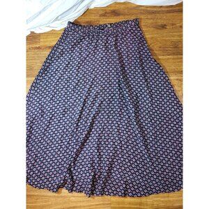 Vintage First Issue 100% Silk Geometric Midi Skirt Red & Blue Size 8